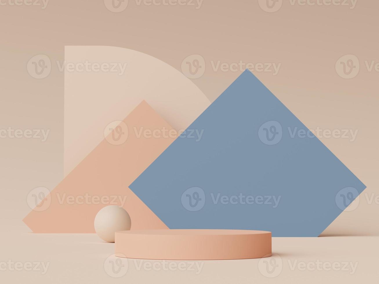 3d render of Abstract minimal  display podium for showing products, cosmetic presentation and mock up. Showcase scene with pastel earth tone background. Illuminated simple geometric shapes. photo