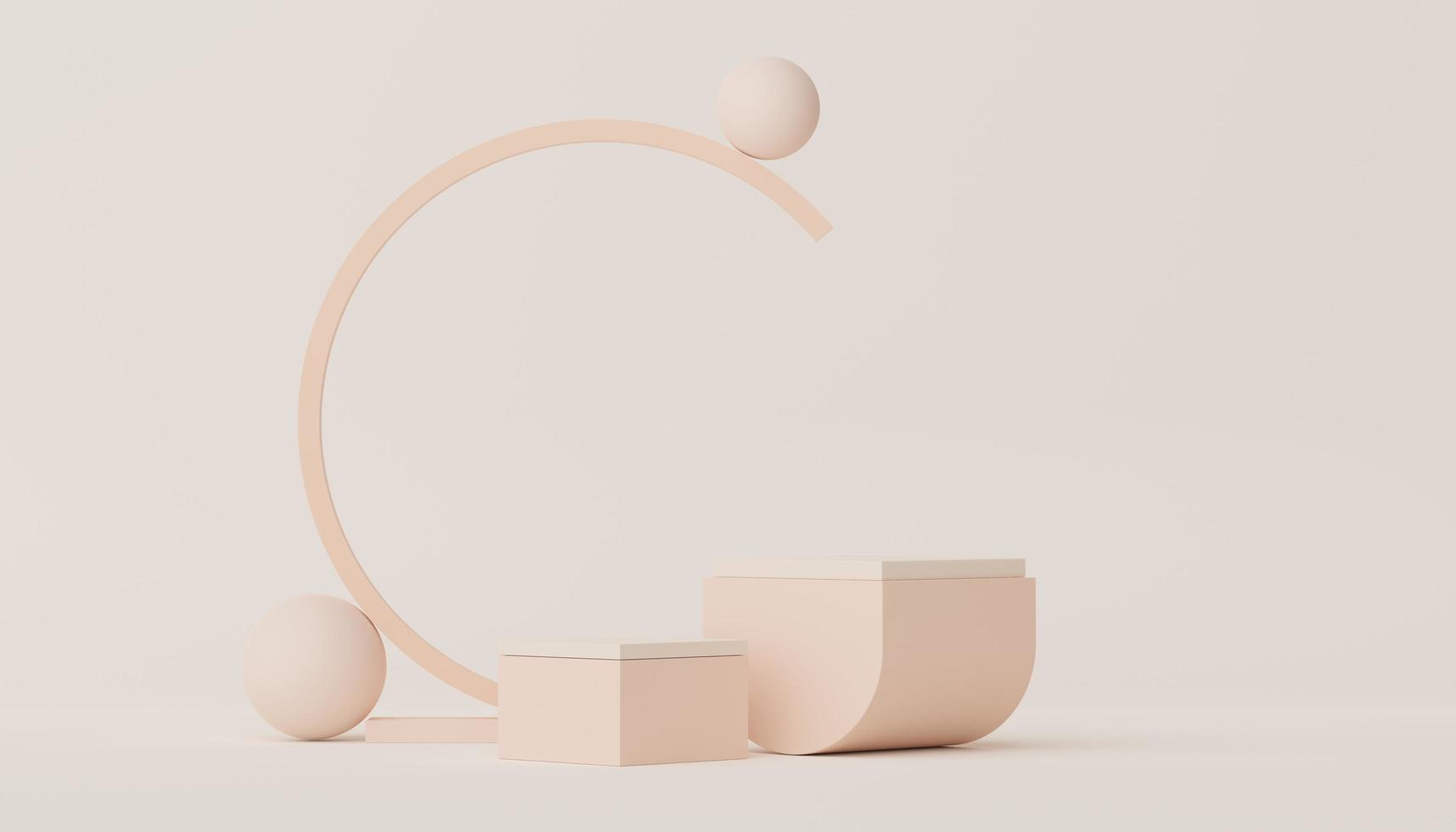 3d render of Abstract minimal  display podium for showing products, cosmetic presentation and mock up. Showcase scene with pastel earth tone background. Illuminated simple geometric shapes. photo