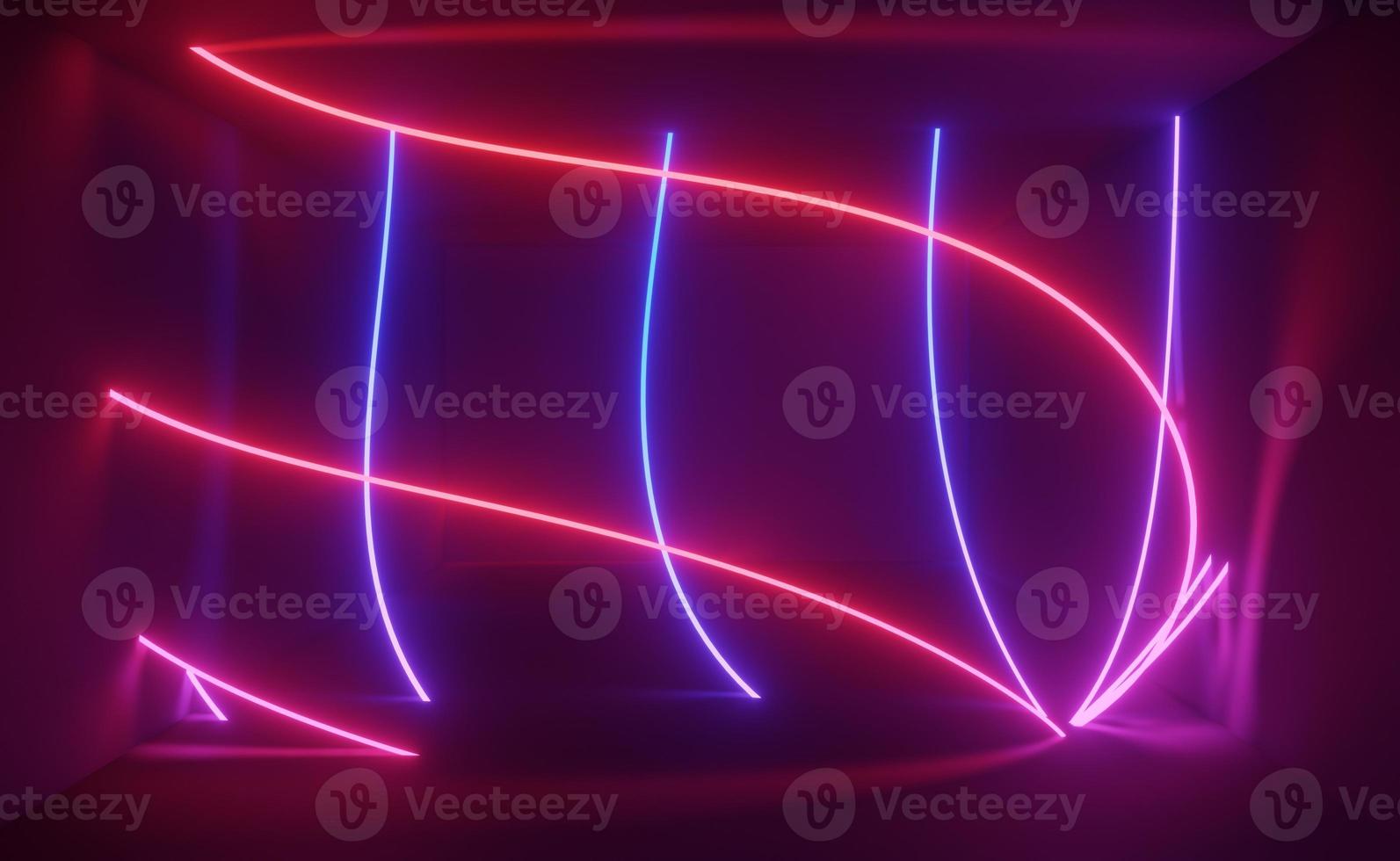 3d render of RGB neon light on darkness background. Abstract Laser lines show at night. Ultraviolet spectrum beam scene photo