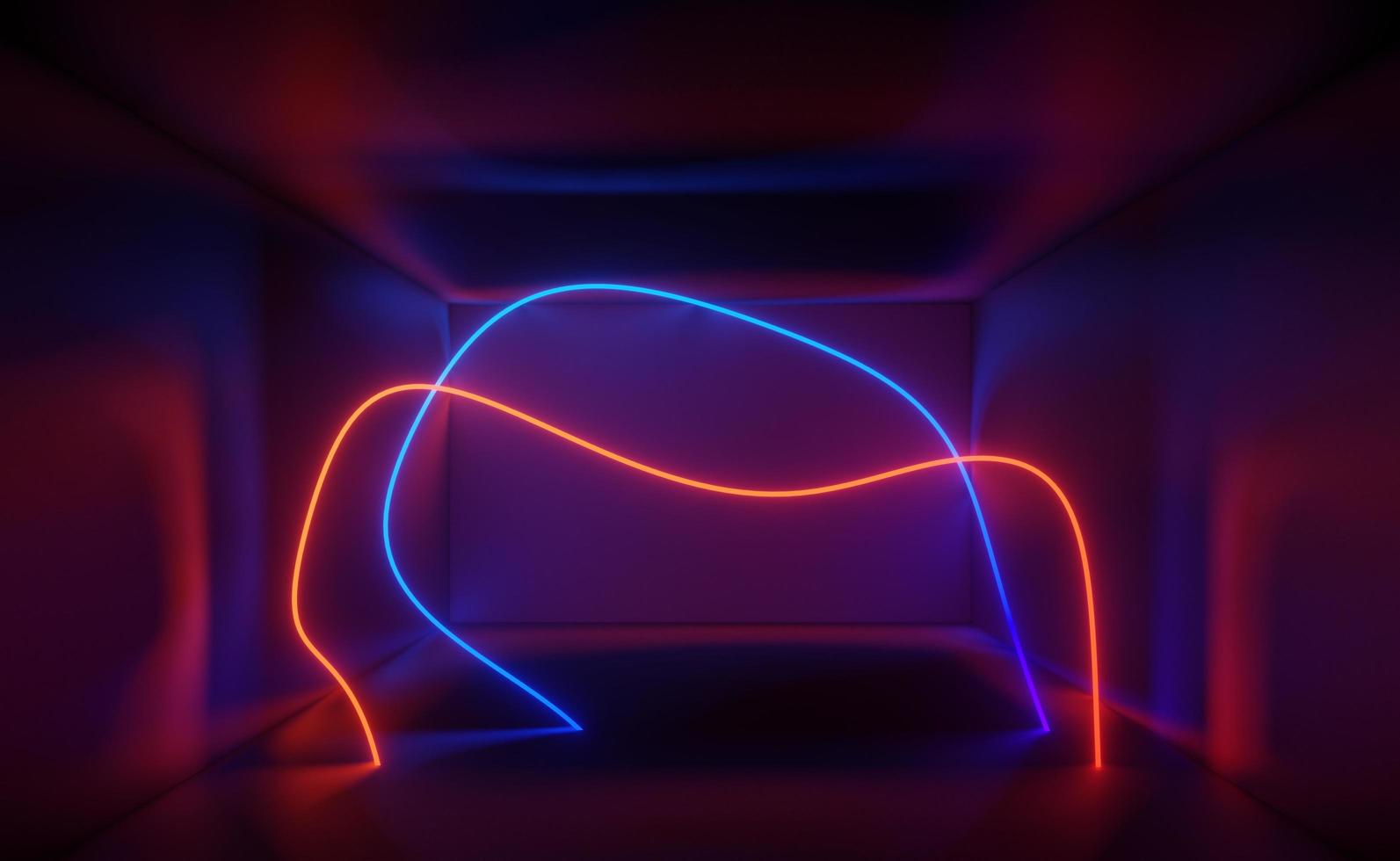 3d render of RGB neon light on darkness background. Abstract Laser lines show at night. Ultraviolet spectrum beam scene photo