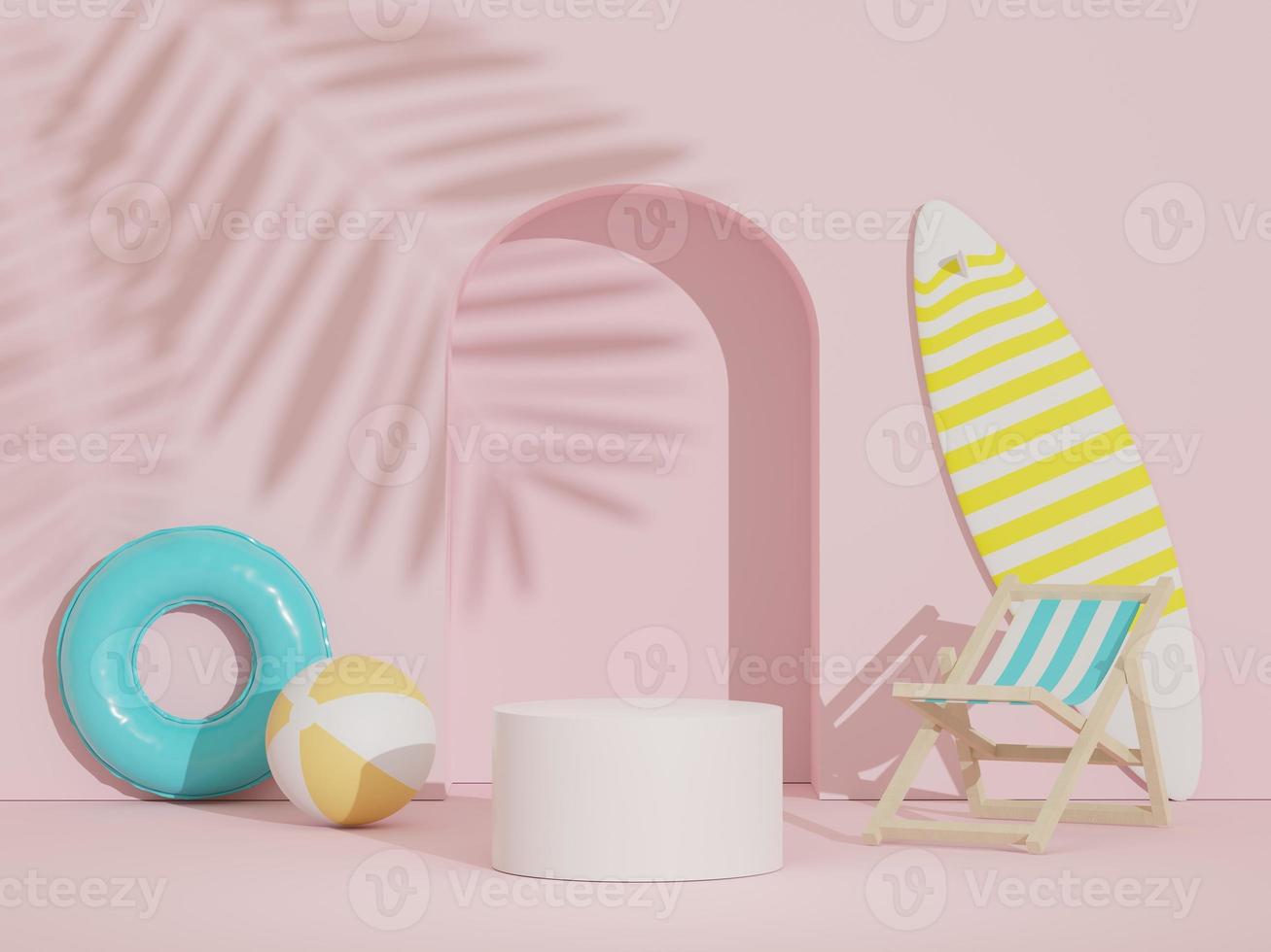 3d podium stand for product presentation with summer concept. Pedestal platform for cosmetic advertising. photo