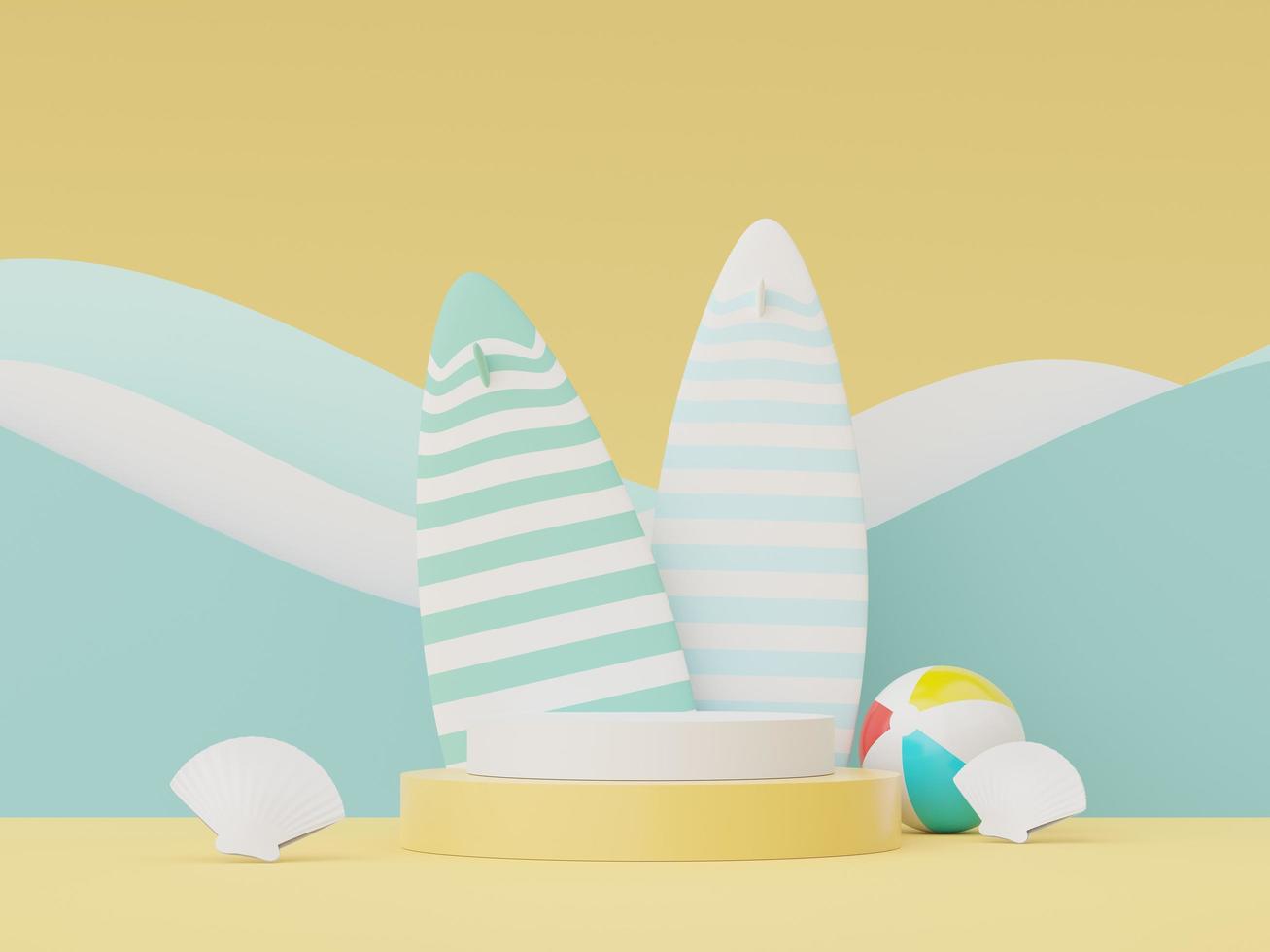 3d render of minimal display podium with summer season background concept. Minimalist pedestal for web banner and mock up. photo