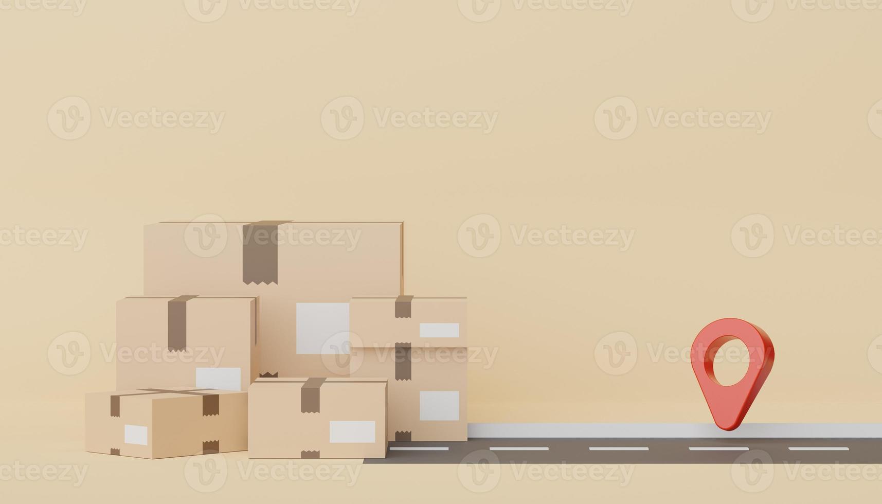 3d render of brown cardboard boxes parcel for mock up and creative design. Shopping online concept. Online delivery concept with pastel background. photo