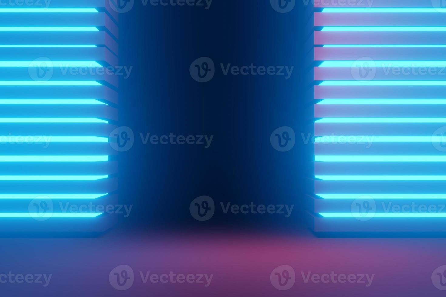 3d render of RGB neon light on darkness background. Abstract Laser lines show at night. Ultraviolet spectrum beam scene photo