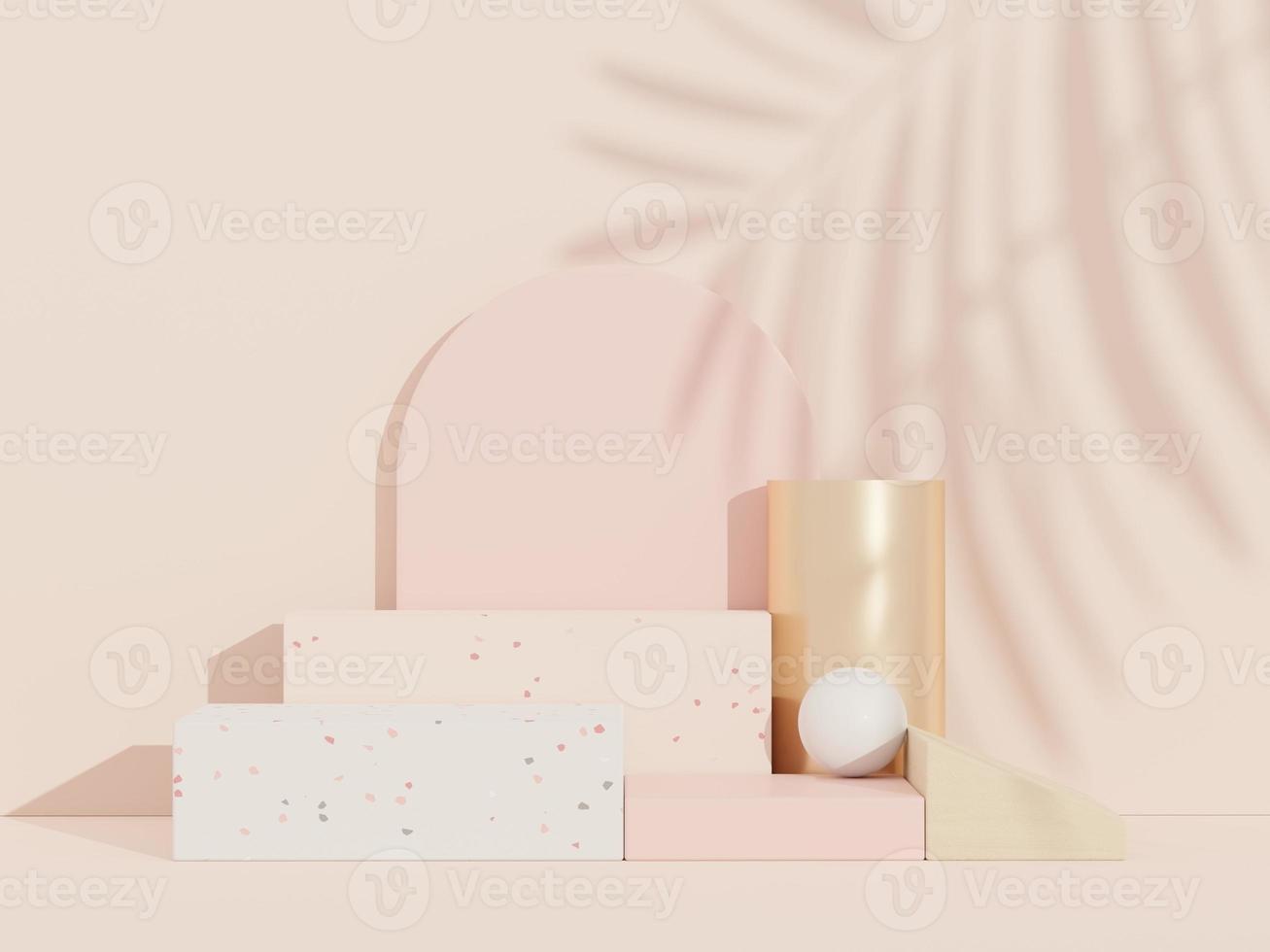 3d abstract background Terrazzo podium for product presentation and brand advertising with shadow of leave. Empty scene for mock up. photo