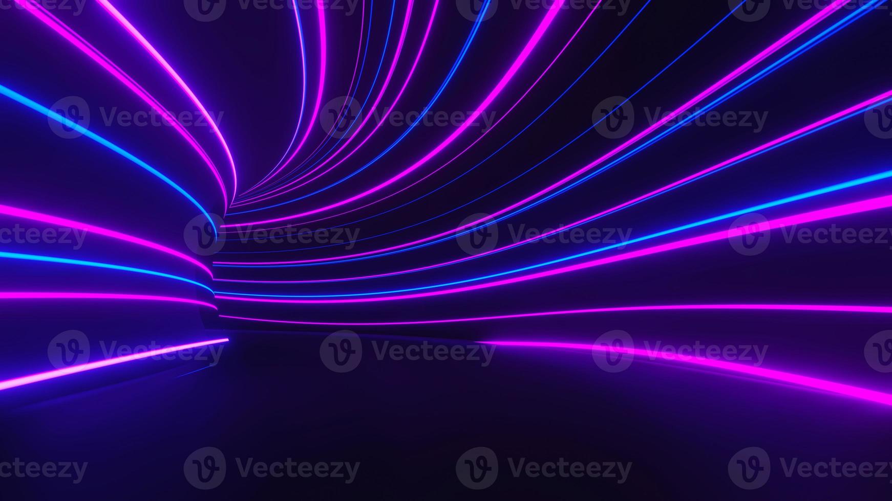3d render of flash neon and light glowing on dark scene. Speed light moving lines. photo