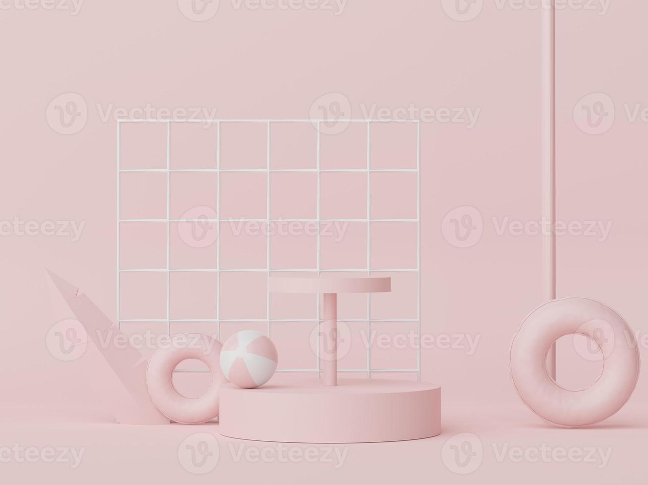 3d render of minimal display podium with summer season background concept. Minimalist pedestal for web banner and mock up. photo
