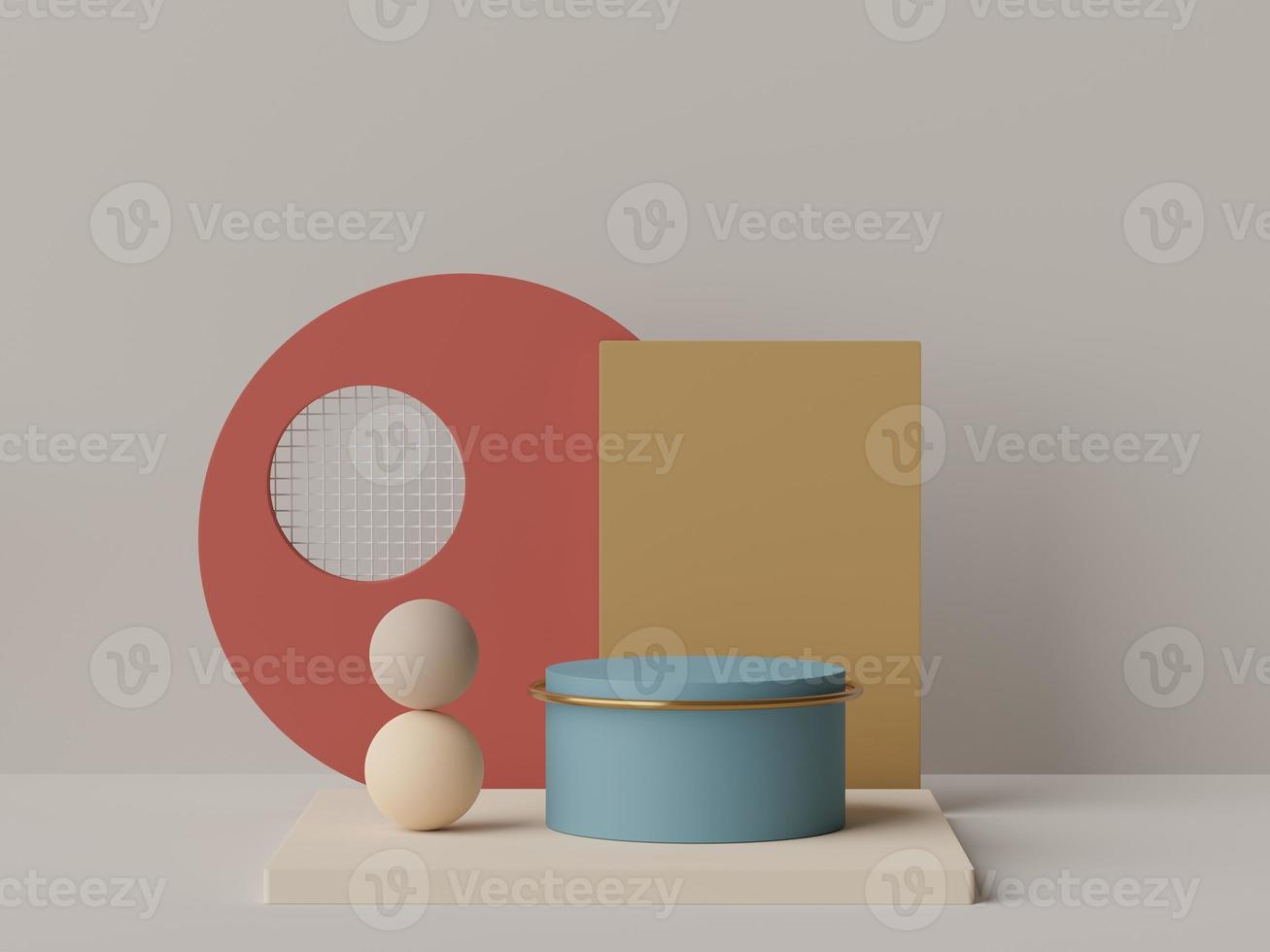 3d rendering of minimal scene of white blank podium with earth tones color theme. Display stand for product presentation mock up and cosmetic advertising. photo