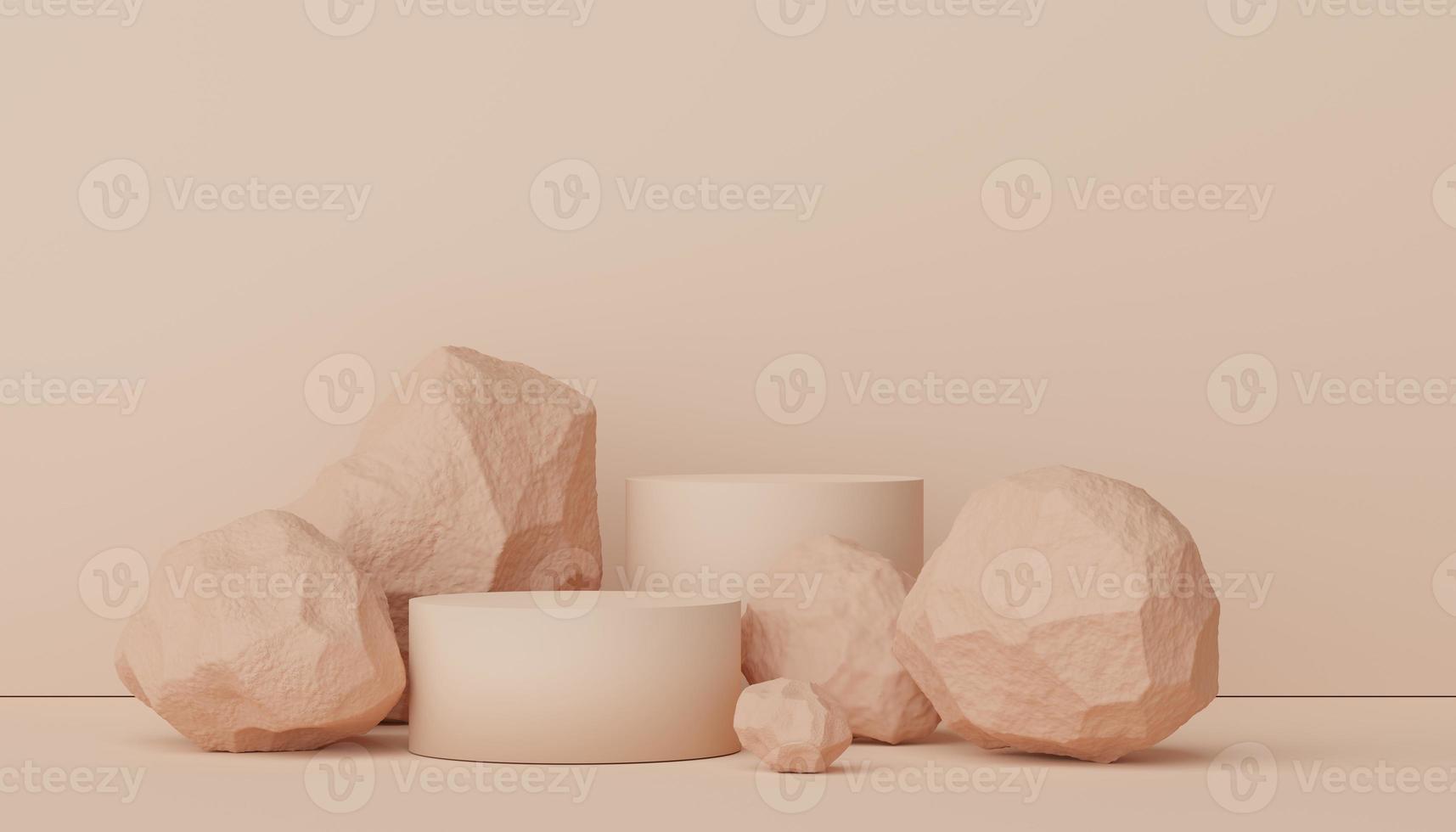Abstract display podium with minimal geometric shapes design. 3d  rendering scene for mock up and product presentation. Pedestal platform for cosmetic advertise. photo
