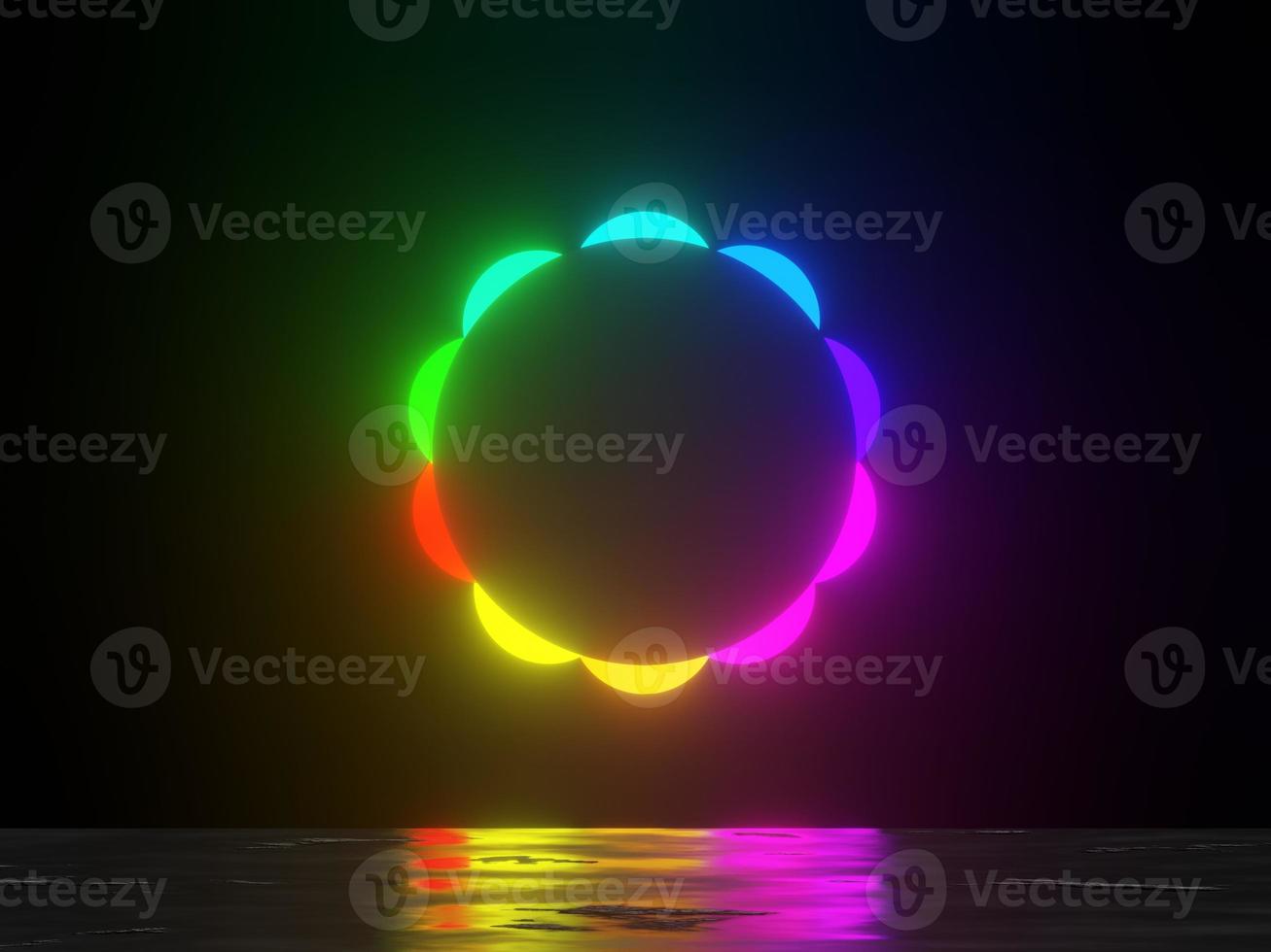 3d render of RGB neon light on darkness background. Abstract Laser lines show at night. Ultraviolet spectrum beam scene photo