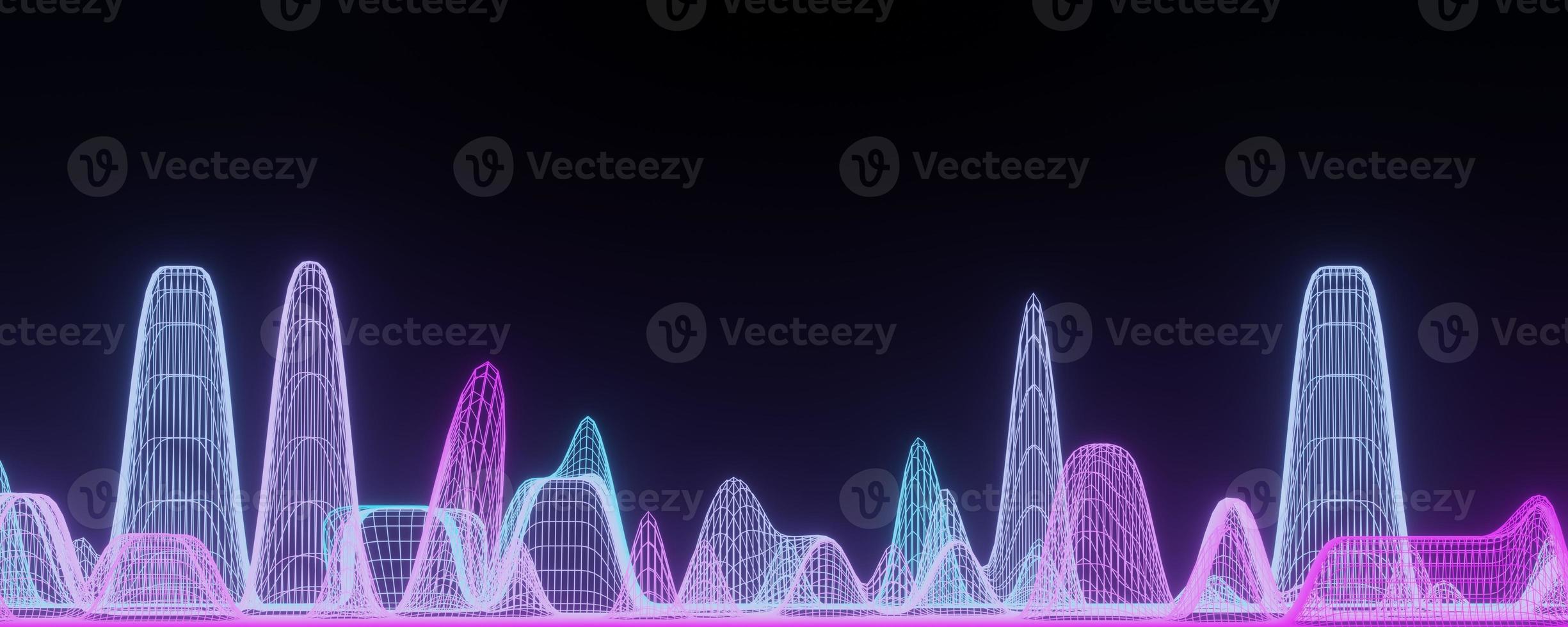 3d render of RGB neon light on darkness background. Abstract Laser lines show at night. Ultraviolet spectrum beam scene photo