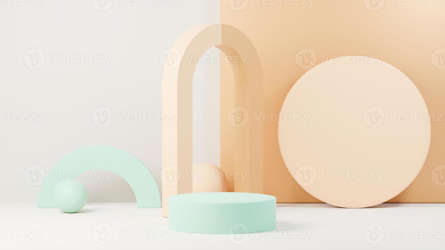 3d render abstract display podium platform for  product presentation and advertising. Minimal scene backdrop with clean design. Vacant pedestal for mock up. Empty stage with pastel color for cosmetic. photo