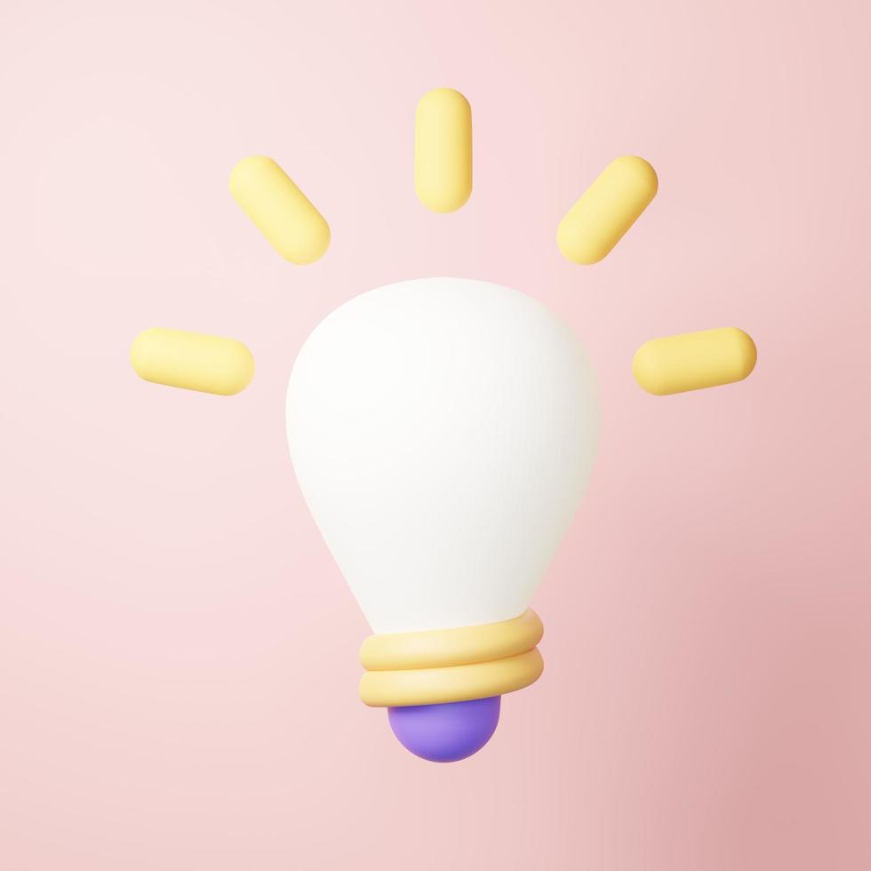 3d rendering of light bulb on clean background for mock up and web banner. Cartoon interface design. minimal metaverse concept. photo