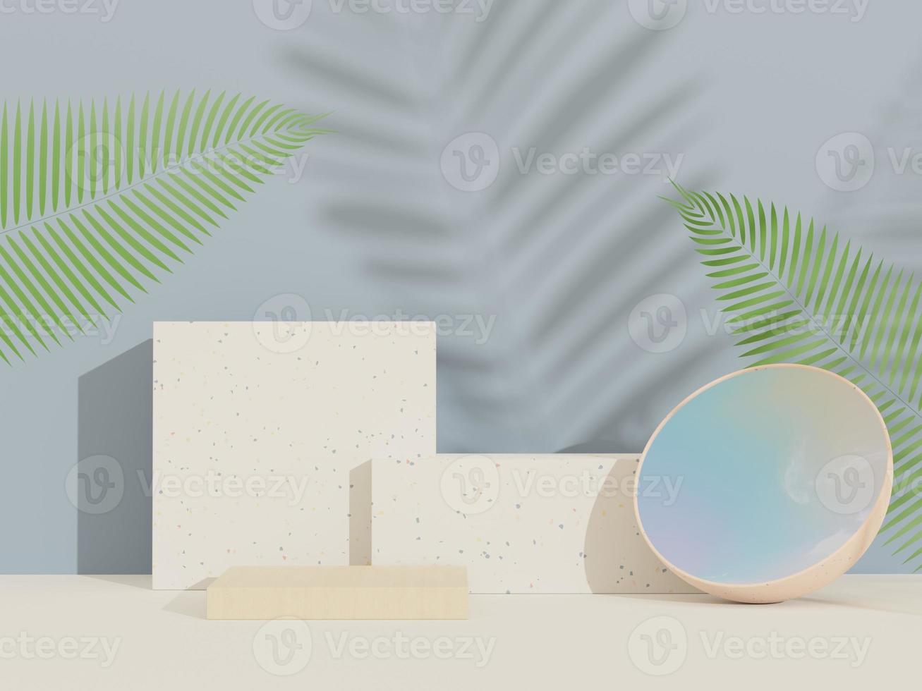 3d abstract background Terrazzo podium for product presentation and brand advertising with shadow of leave. Empty scene for mock up. photo