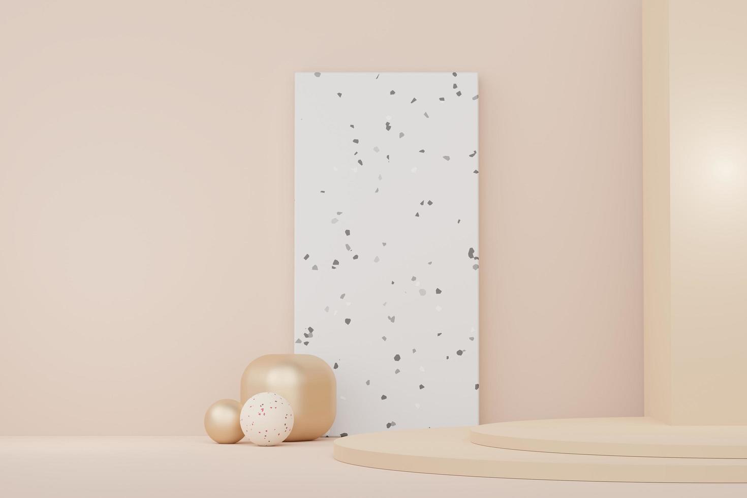 3d abstract white platform showcase for product and cosmetic presentation with terrazzo idea concept. Minimal Podium for mock up and advertising. Render geometric design scene for web banner. photo