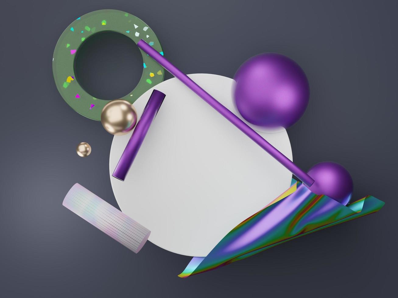 3d render abstract simple geometric shapes with mystic hologram or holographic design. realistic primitives composition scene for mockup. photo