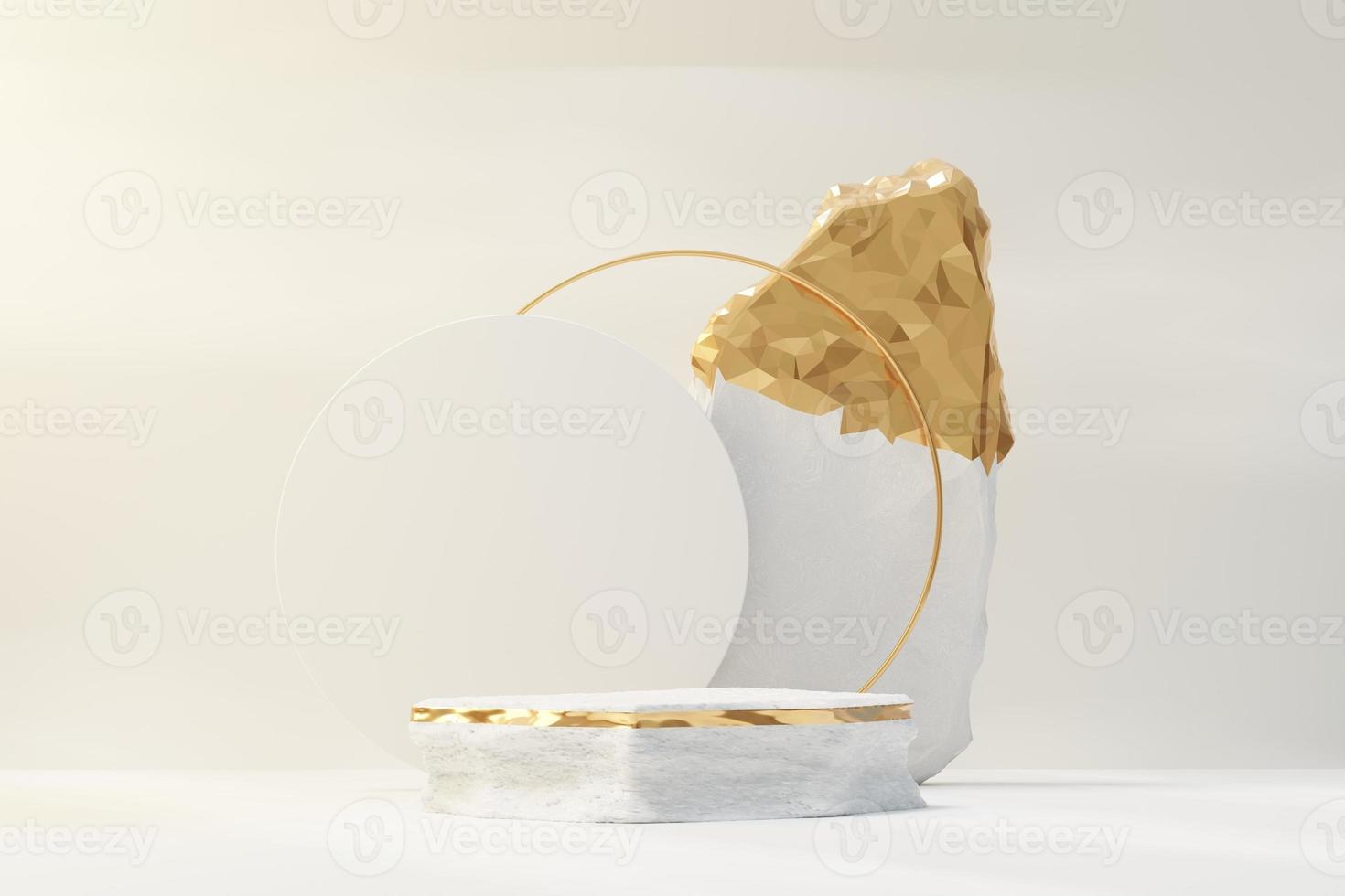 3d render of rock podium display with Tropical nature scene. Product and promotion concept for advertising. Abstract Stone pedestal for presentation objects. photo