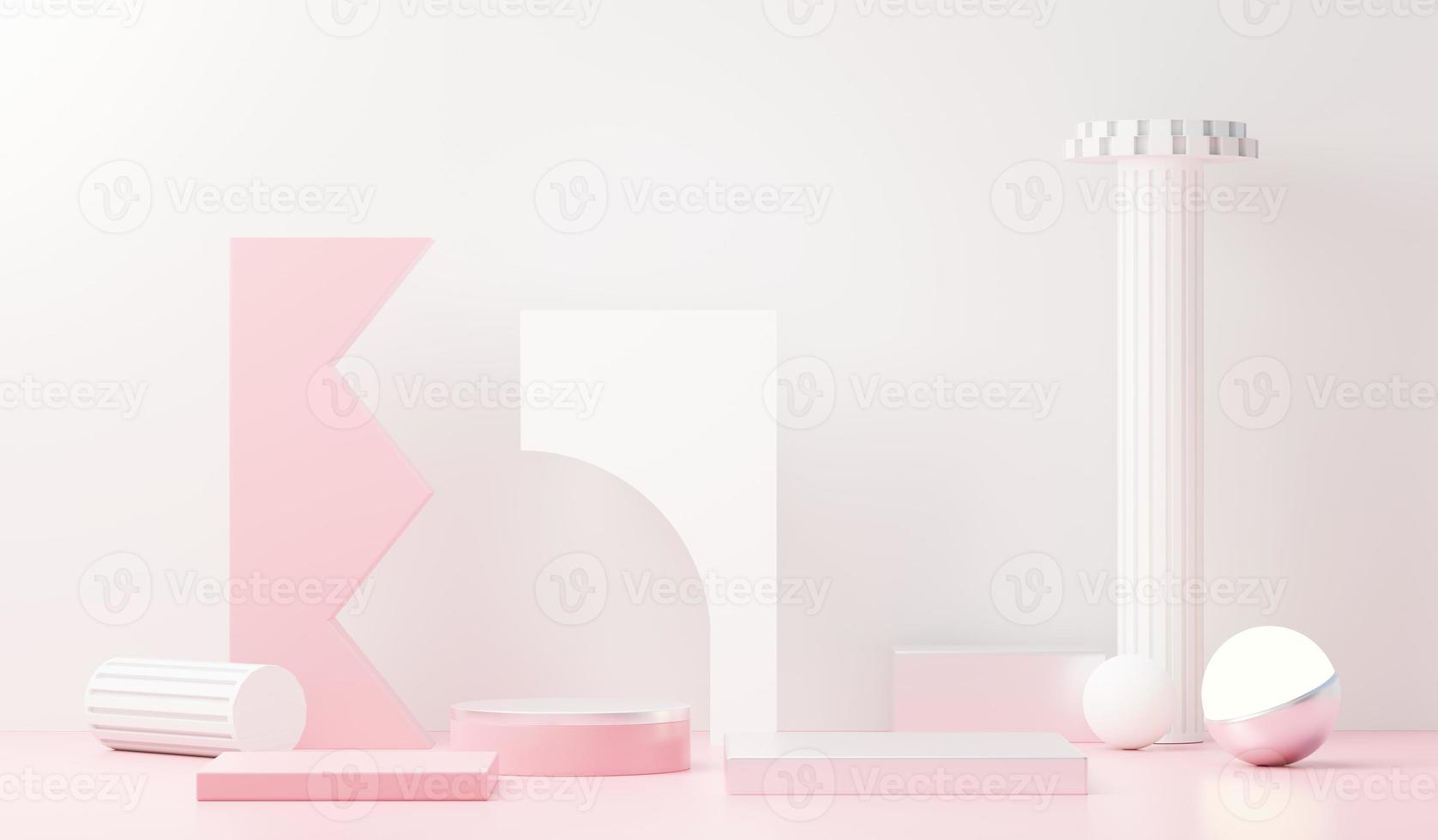 3d render abstract display podium platform for  product presentation and advertising. Minimal scene backdrop with clean design. Vacant pedestal for mock up. Empty stage with pastel color for cosmetic. photo