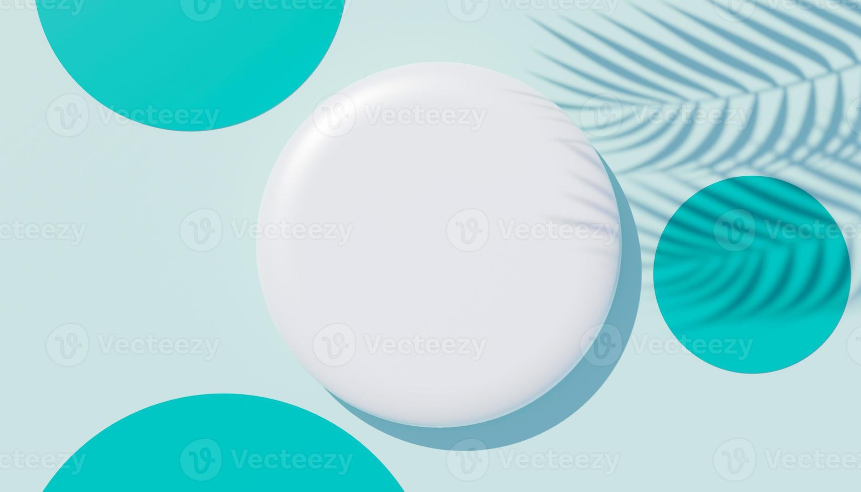 3d render top view of white blank cylinder frame for mock up and display products with shadows of palm leaves, earth tone, and pastel wall background. Creative idea concept. Widow shadow. photo