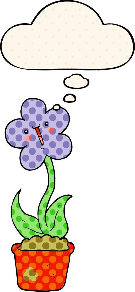cute cartoon flower and thought bubble in comic book style vector