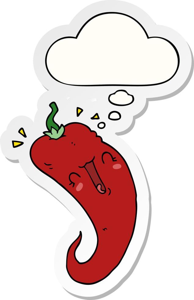 cartoon chili pepper and thought bubble as a printed sticker vector