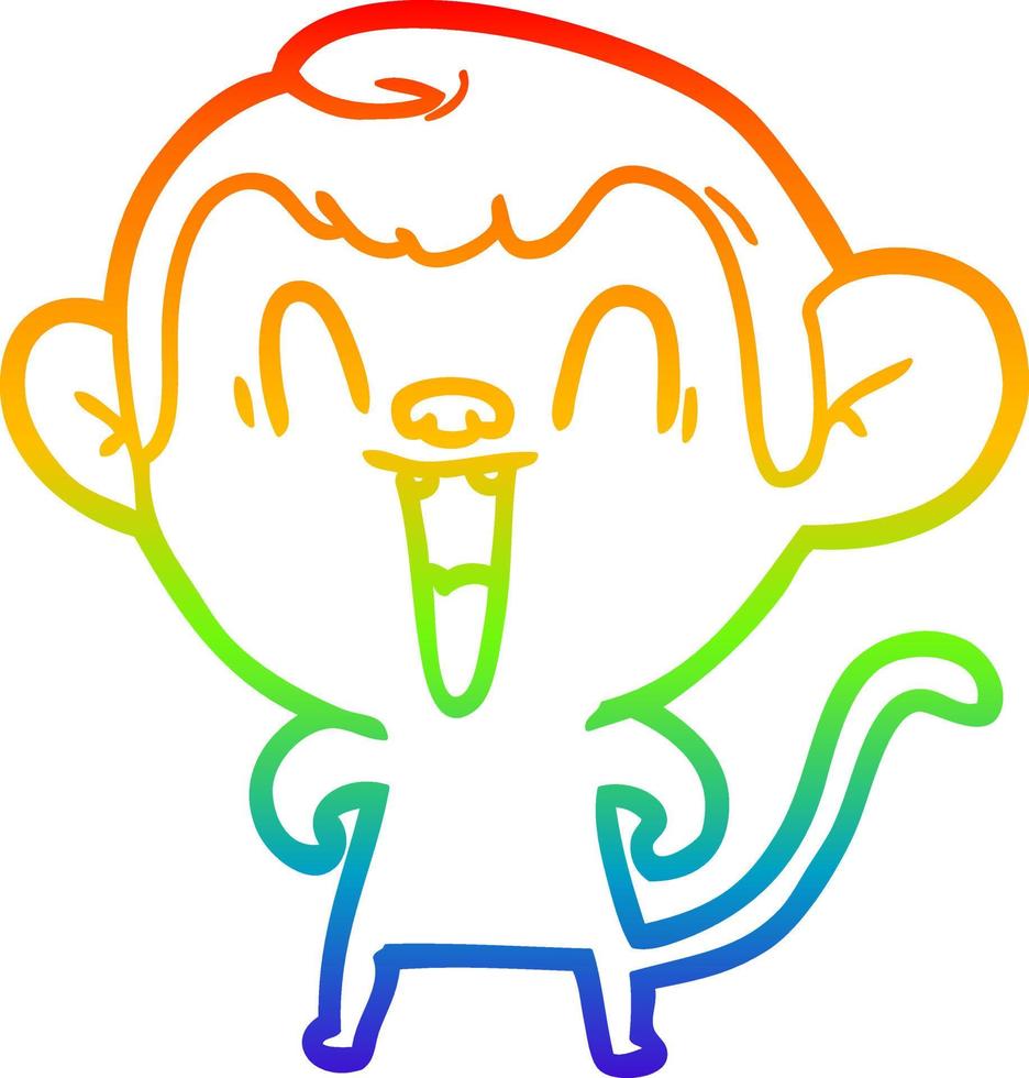 rainbow gradient line drawing cartoon laughing monkey vector