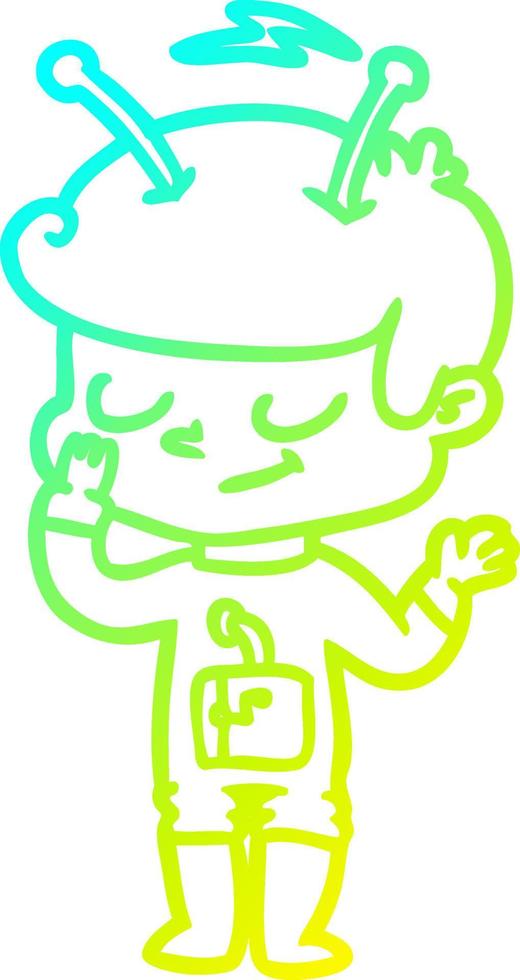cold gradient line drawing friendly cartoon spaceman vector