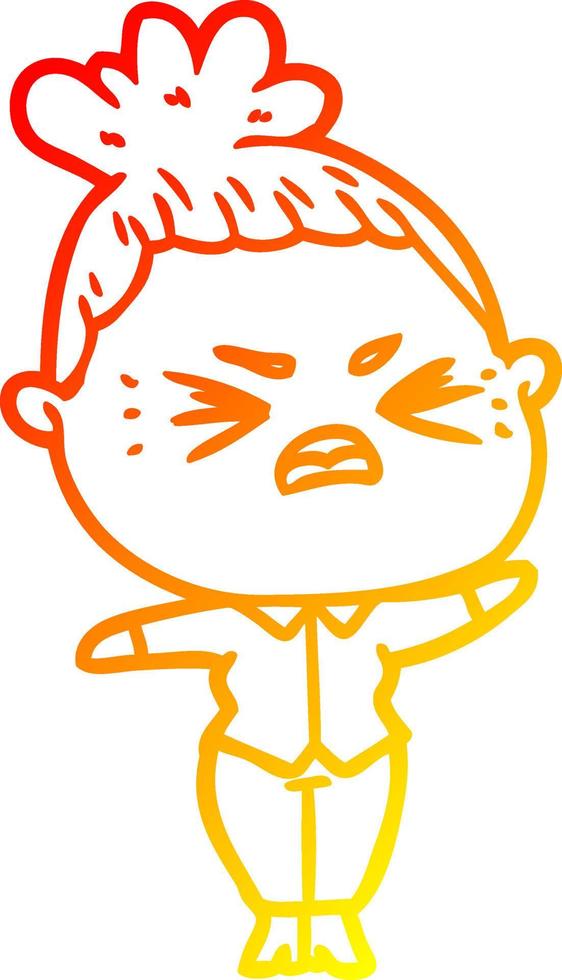 warm gradient line drawing cartoon angry woman vector