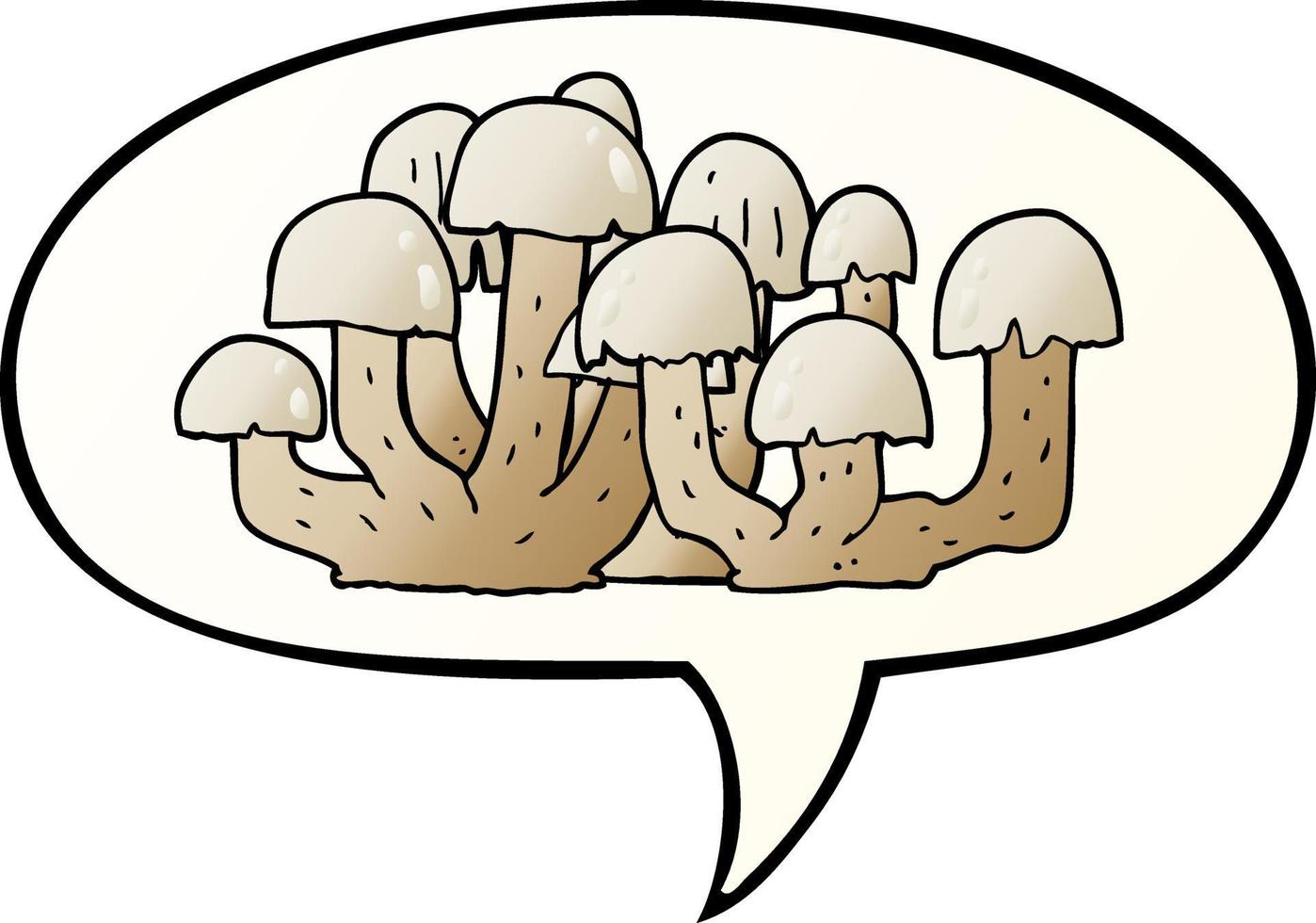 cartoon mushroom and speech bubble in smooth gradient style vector