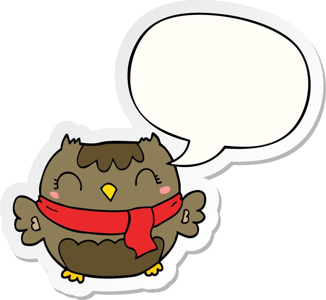 cute cartoon owl and speech bubble sticker vector