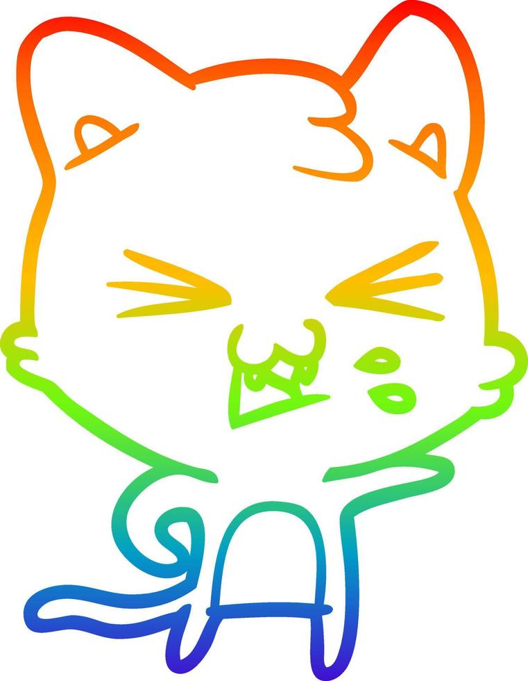 rainbow gradient line drawing cartoon cat hissing vector