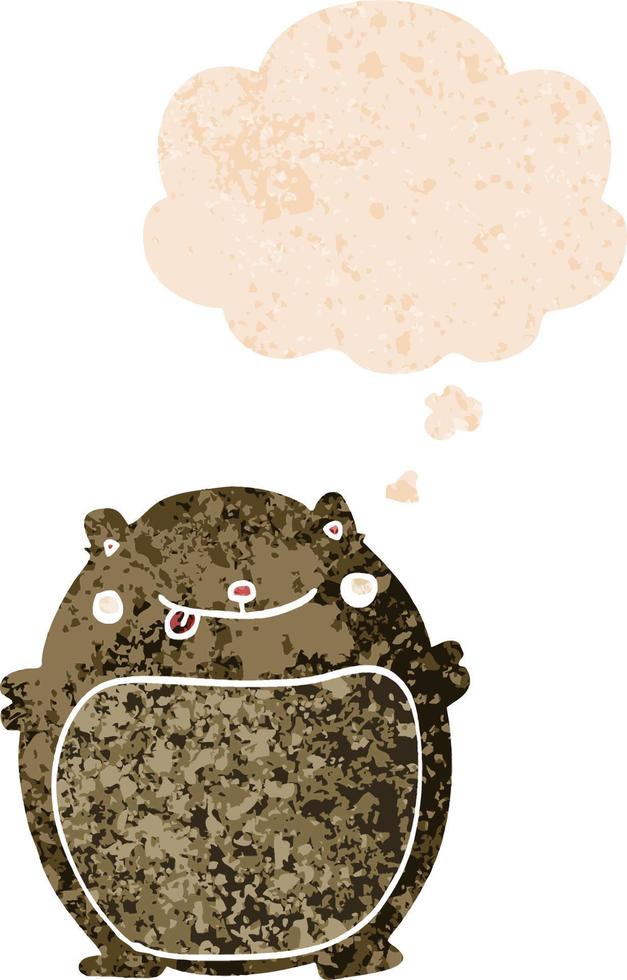 cartoon fat bear and thought bubble in retro textured style vector