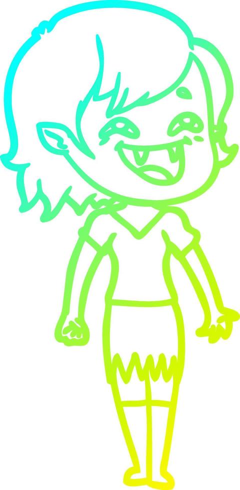 cold gradient line drawing cartoon laughing vampire girl vector