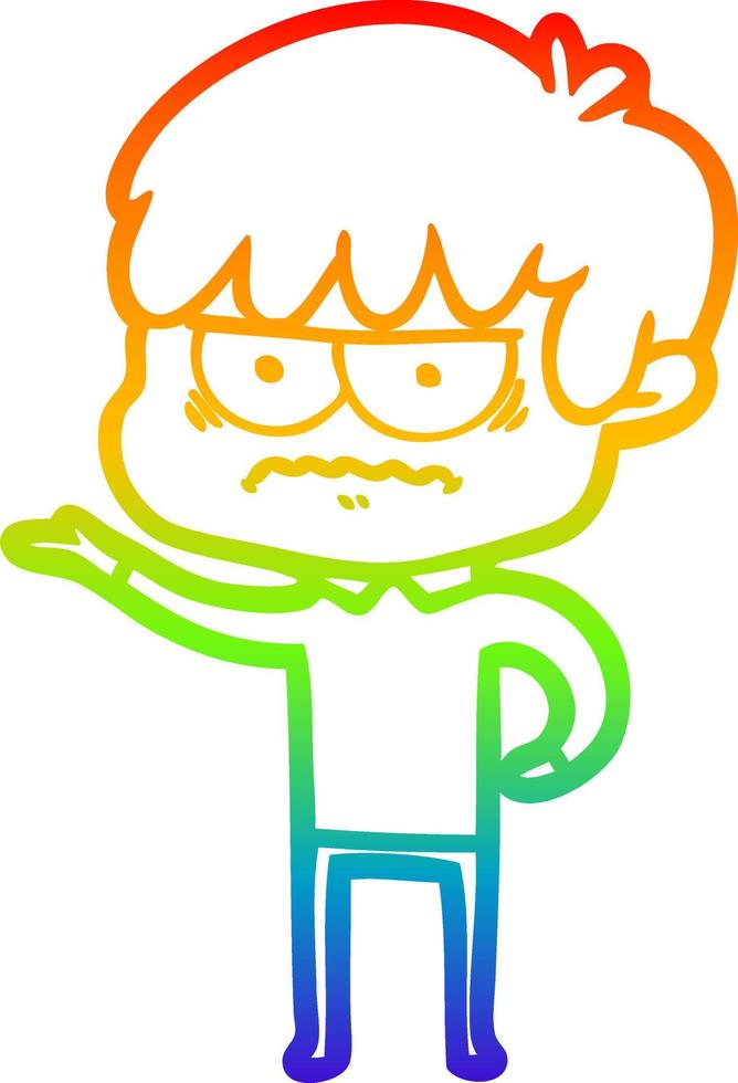 rainbow gradient line drawing annoyed cartoon boy vector