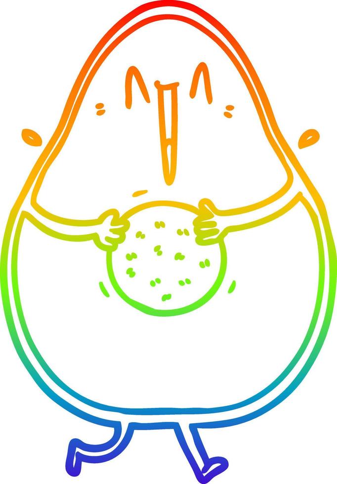 rainbow gradient line drawing happy cartoon avocado laughing vector