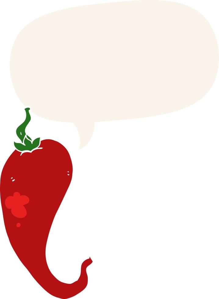 cartoon chili pepper and speech bubble in retro style vector