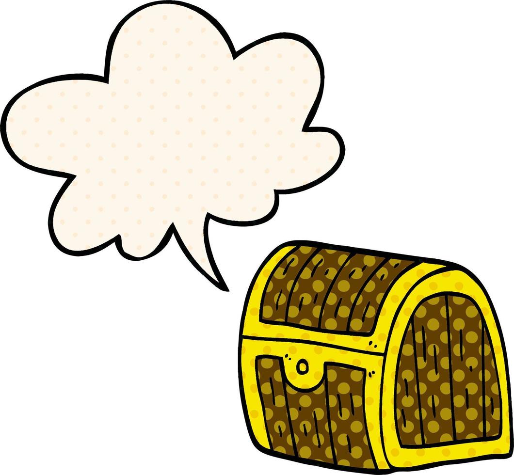 cartoon treasure chest and speech bubble in comic book style vector