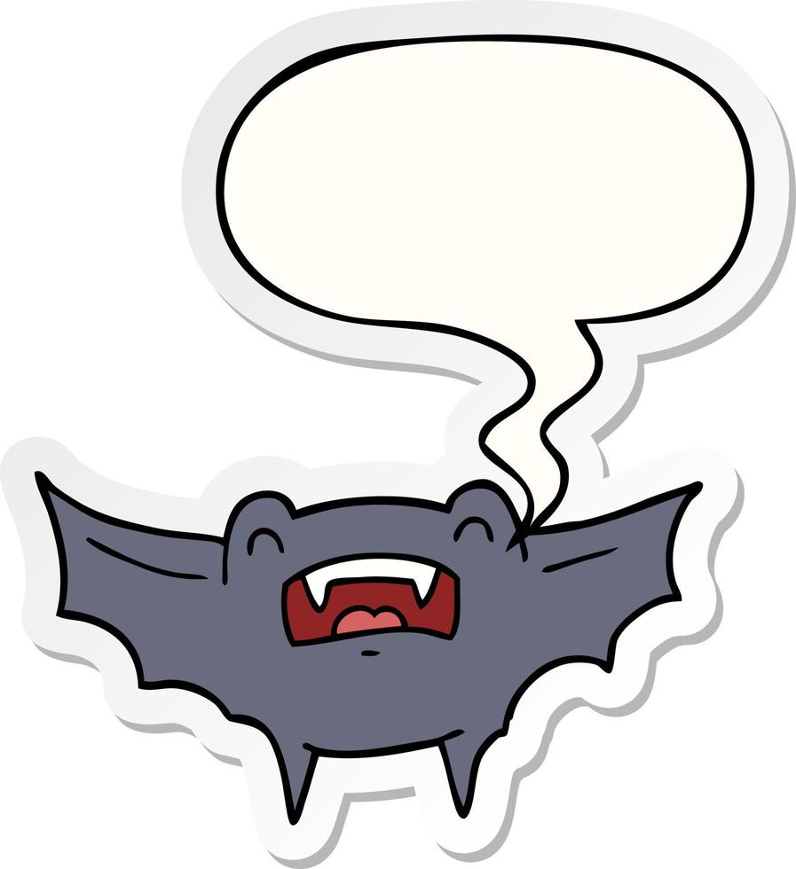 cartoon vampire bat and speech bubble sticker vector