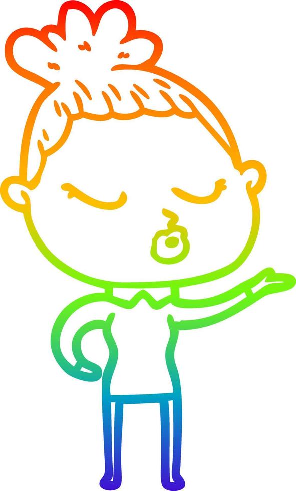 rainbow gradient line drawing cartoon calm woman vector