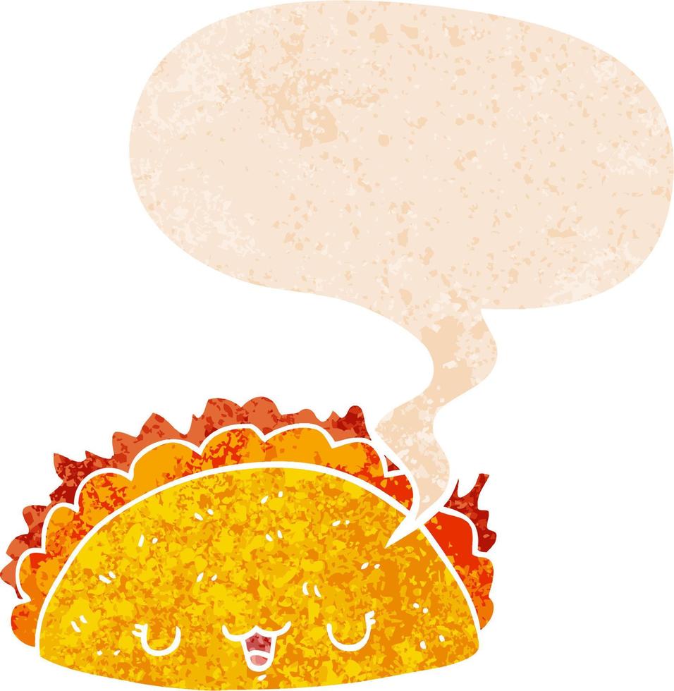 cartoon taco and speech bubble in retro textured style vector