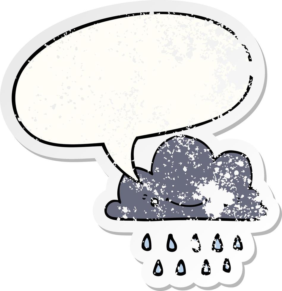 cartoon storm cloud and speech bubble distressed sticker vector