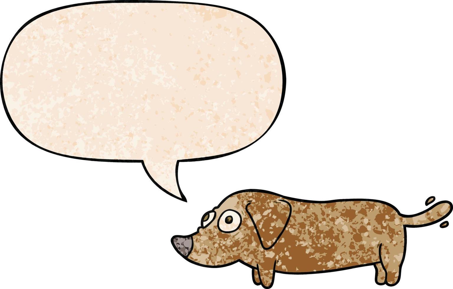 cartoon little dog and speech bubble in retro texture style vector