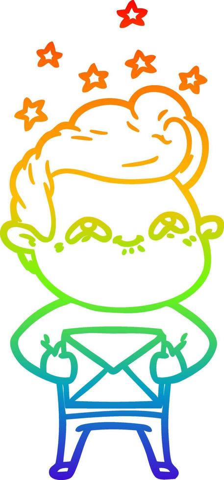 rainbow gradient line drawing cartoon excited man vector