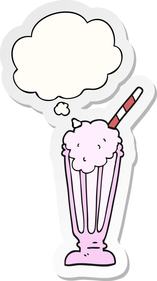 cartoon milkshake and thought bubble as a printed sticker vector