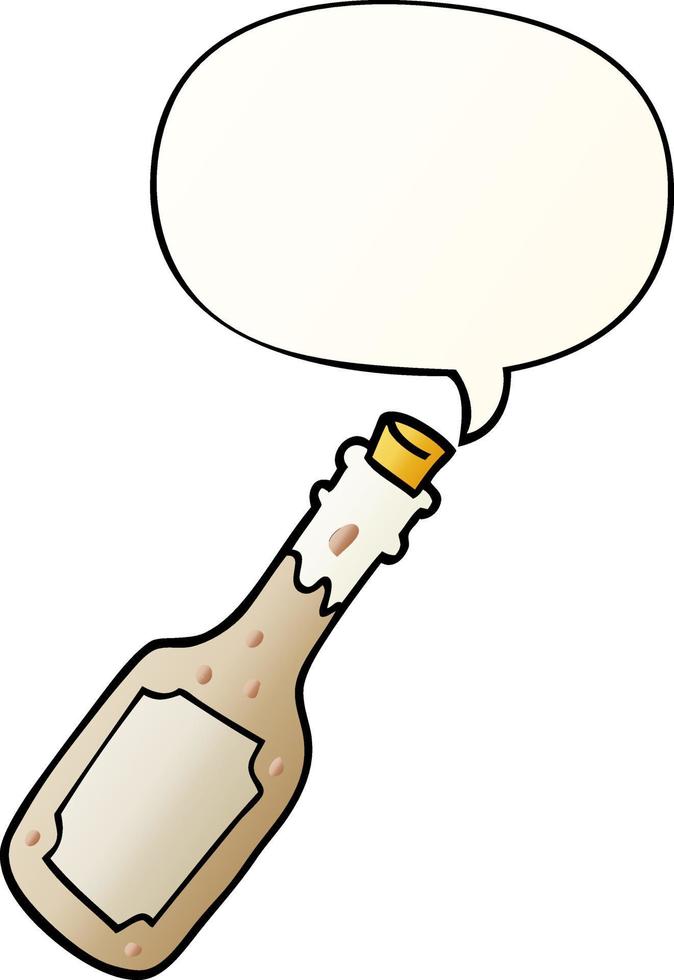 cartoon beer bottle and speech bubble in smooth gradient style vector