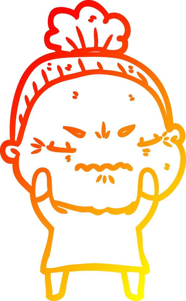 warm gradient line drawing cartoon annoyed old lady vector