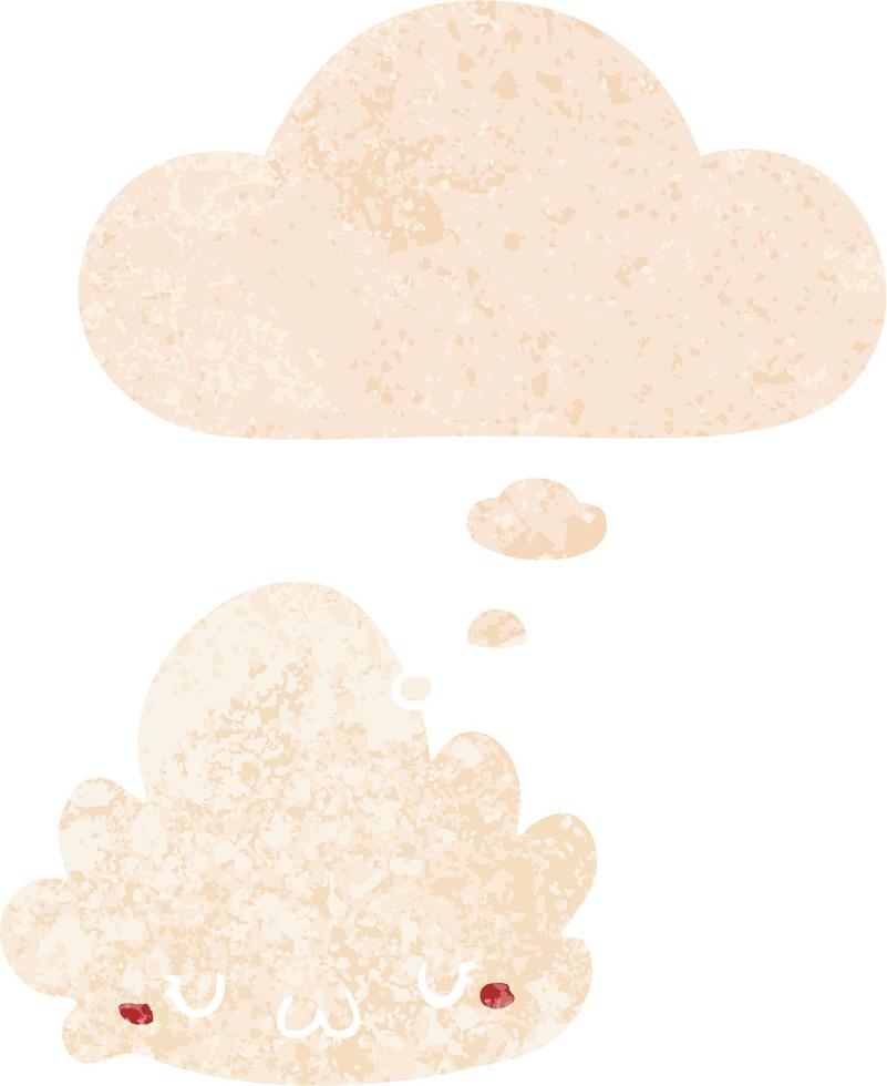 cute cartoon cloud and thought bubble in retro textured style vector