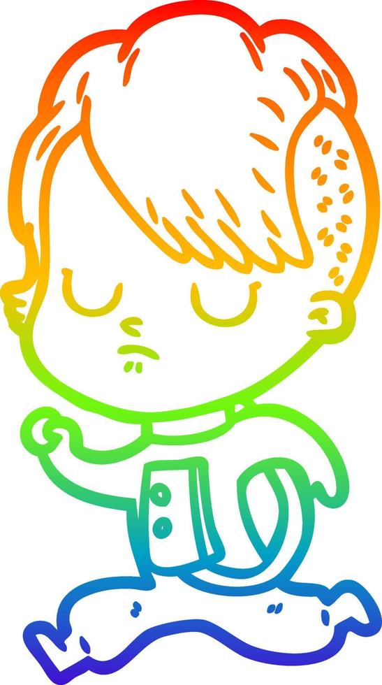 rainbow gradient line drawing cartoon woman vector
