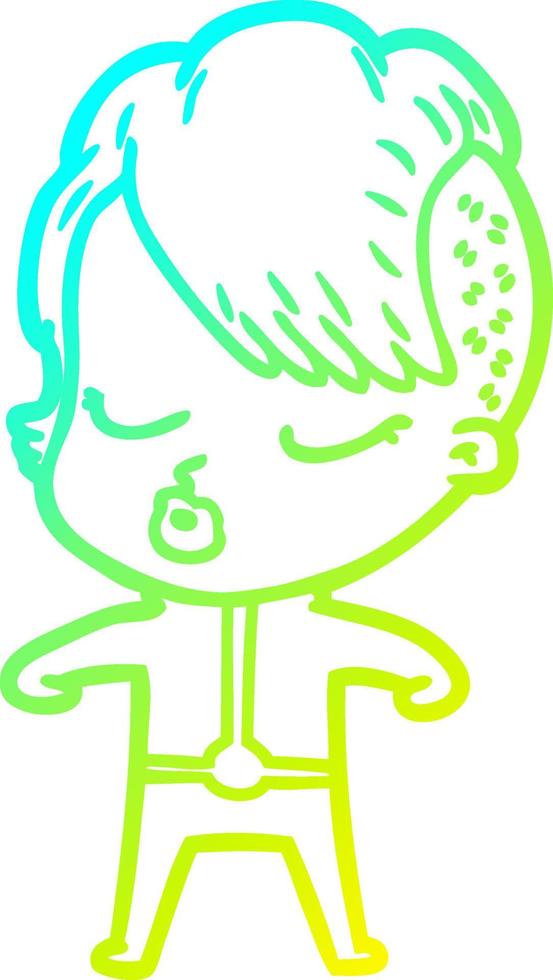 cold gradient line drawing cartoon pretty hipster girl vector