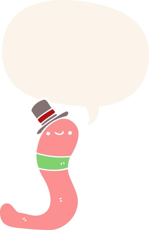 cute cartoon worm and speech bubble in retro style vector